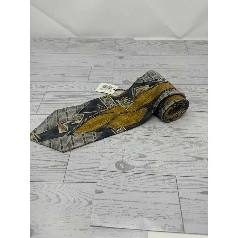 Daniel De Fasson Men's Necktie Silk Abstract Gold Gray Designer NEW